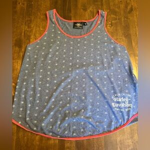 Harley Davidson Motor Womens Tank Top Red Blue Stars Patriotic Size 2X